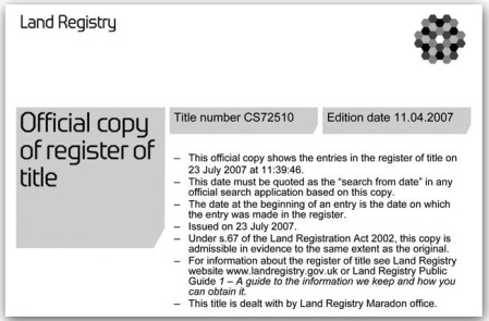 header panel of fictitious title register
